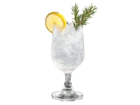 Gin Fizz Frenzy a delicate gin fizz glass overflowing with fizzy soda water garnished with. Drink isolated on transparent background.