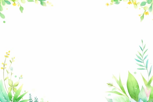 Watercolor hand painted green floral banner or frame, background illustration