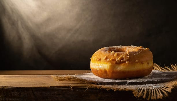 Copy Space image of Donuts with powdered sugar on wooden table