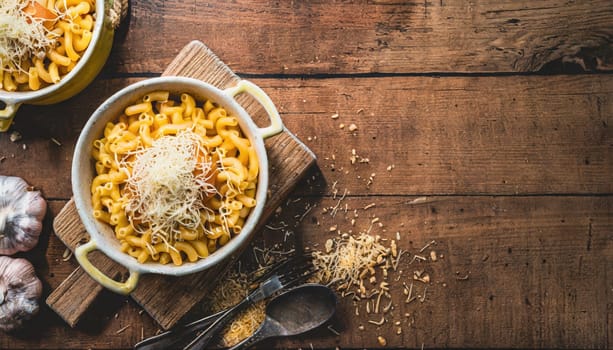 Macaroni and Cheese, Pasta combined with a creamy cheese sauce.