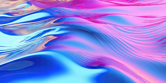 Abstract 3d render. Holographic chrome gradient water waves. Iridescent gradient digital art for banner background, wallpaper