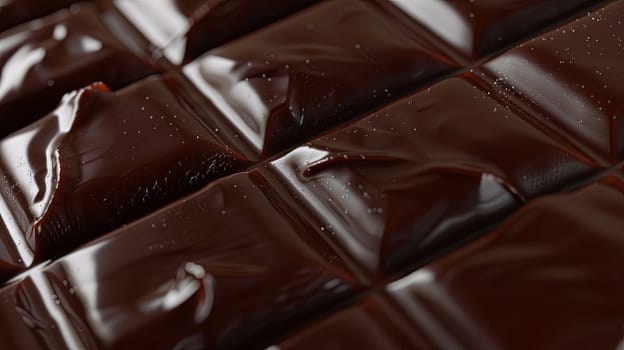 Detailed close-up of a dark chocolate bar with visible break lines and a perfectly even surface.