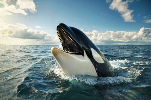 a Killer whale breaching out of water. ai generative.