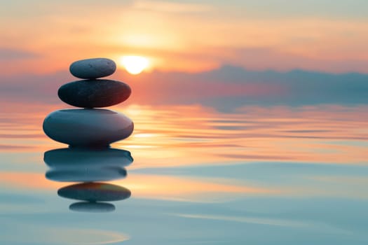 Balanced Zen Stones in clear Water .ai generative.