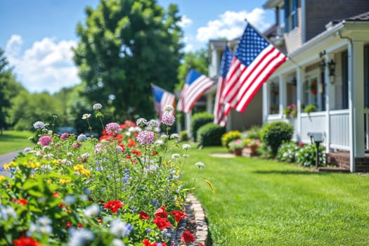 American house decorated for Independence Day with patriotic theme