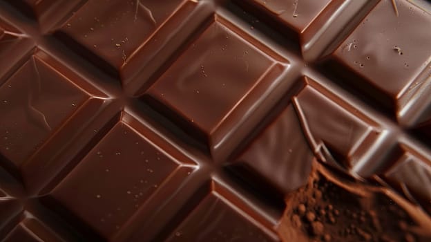 Detailed close-up of a smooth chocolate bar with visible break lines and a perfectly even surface.