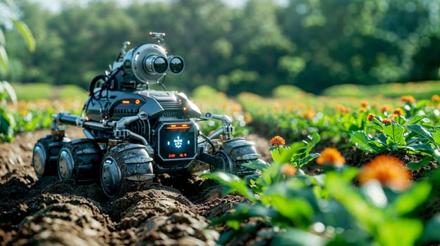 Robotic soil testing with data analytics in farmland.