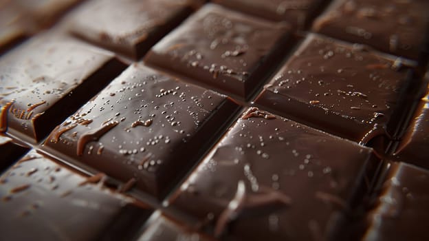 Detailed close-up view of a dark chocolate bar with visible break lines and perfectly even surface.