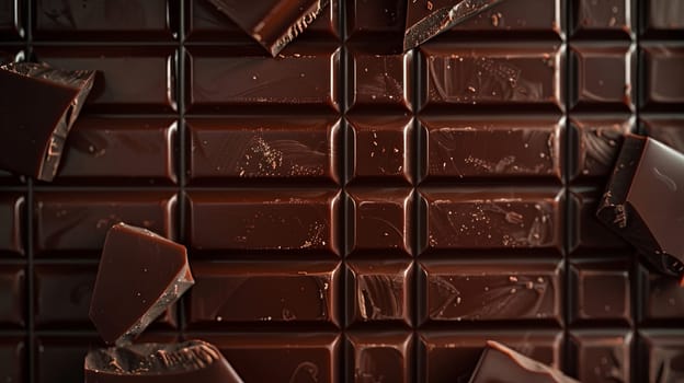 Detailed close-up of a dark chocolate bar with visible break lines and a perfectly even surface.