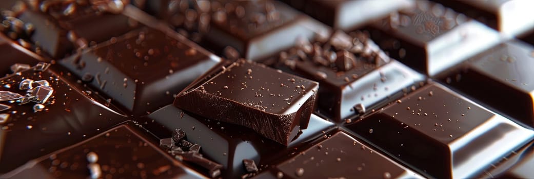 Close-up of a dark chocolate bar lying on a keyboard, showcasing its smooth texture and break lines.