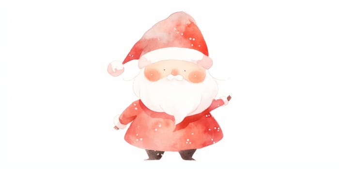 Kawaii little Santa Claus hand drawn watercolor illustration