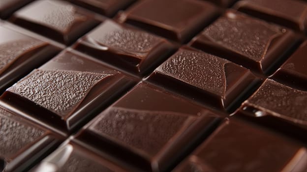 Detailed close-up of a dark chocolate bar with visible break lines and an even surface.