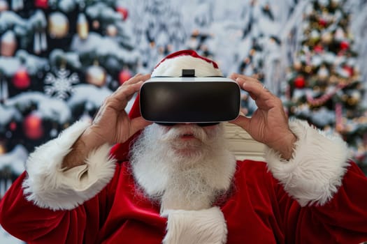 Santa Claus with virtual reality glasses. Generative AI.