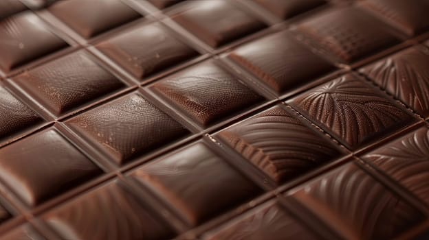 Detailed close-up of a dark chocolate tile with visible break lines and a perfectly even surface.