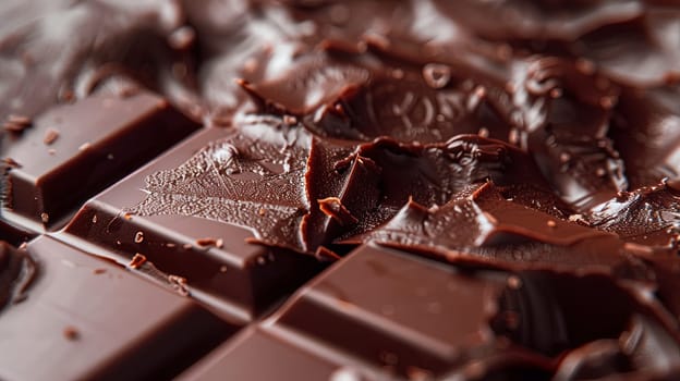 Detailed close-up of a dark chocolate bar, showing break lines and a smooth, even surface.