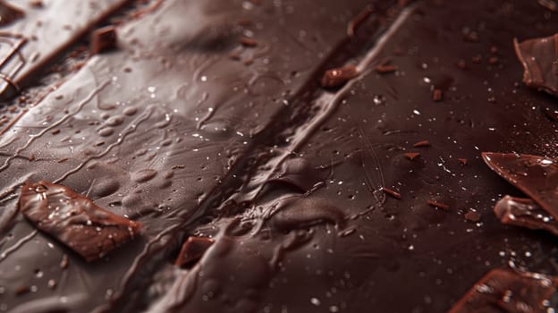 Detailed close-up of a perfectly even dark chocolate bar with visible break lines.