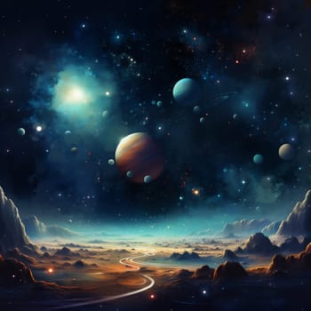 A Surface of Planet with Mountains. Fantasy Landscape. Different Planets in the Galaxy.