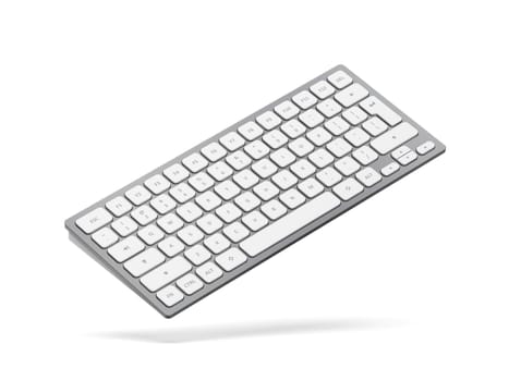 Wireless aluminum computer keyboard on a white background