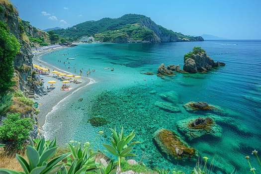 Naples, Ischia, Italy - locality of Barano di Ischia, panorama of the blue sea in summer.