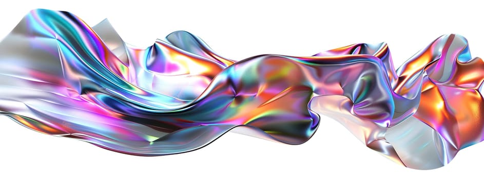 Abstract liquid metallic shape with holographic effect, isolated on white background. Vibrant, iridescent colors. Divider, separating graphic design element. Useful as footer or header. Generative AI