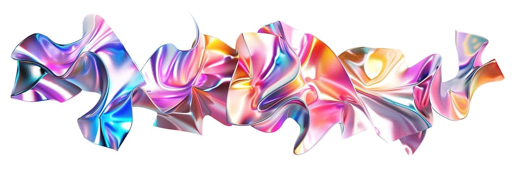 Abstract metallic shape with holographic effect, isolated on white background. Vibrant, iridescent colors gradient. Divider, separating graphic design element. Footer or header. Generative AI