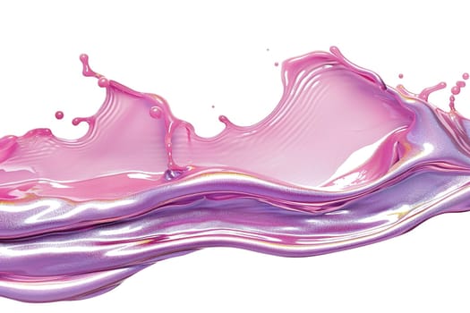 Abstract liquid pink shape with holographic effect, isolated on white background. Vibrant, iridescent color. Divider, separating graphic design element. Useful as footer or header. Generative AI