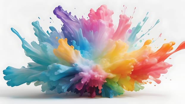 Abstract colorful explosion collides on mid air. Holi powder burst isolated on white background. Generative AI.