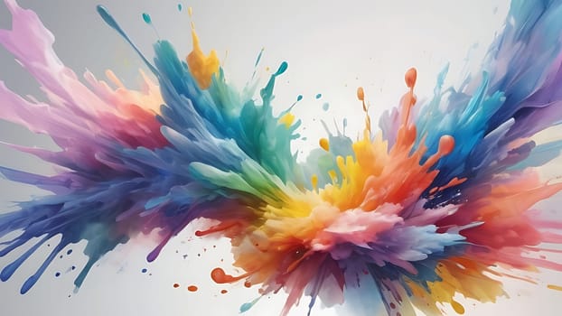 Abstract colorful explosion collides on mid air. Holi powder burst isolated on white background. Generative AI.