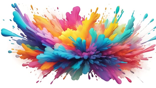 Abstract colorful explosion collides on mid air. Holi powder burst isolated on white background. Generative AI.