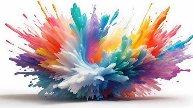 Abstract colorful explosion collides on mid air. Holi powder burst isolated on white background. Generative AI.