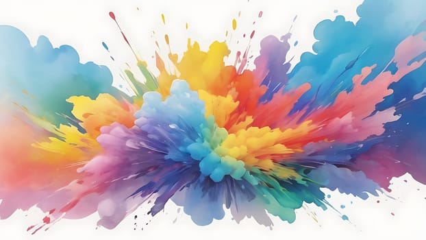 Abstract colorful explosion collides on mid air. Holi powder burst isolated on white background. Generative AI.