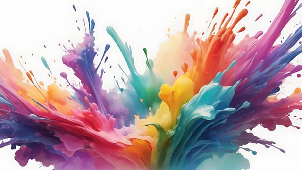 Abstract colorful explosion collides on mid air. Holi powder burst isolated on white background. Generative AI.