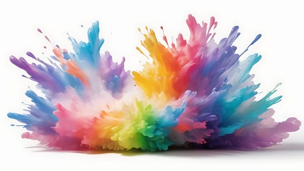 Abstract colorful explosion collides on mid air. Holi powder burst isolated on white background. Generative AI.