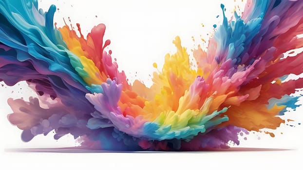 Abstract colorful explosion collides on mid air. Holi powder burst isolated on white background. Generative AI.