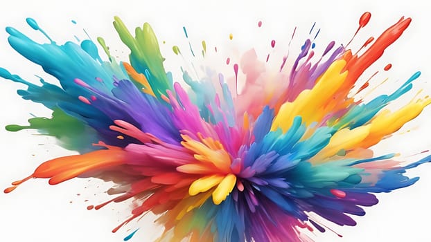 Abstract colorful explosion collides on mid air. Holi powder burst isolated on white background. Generative AI.