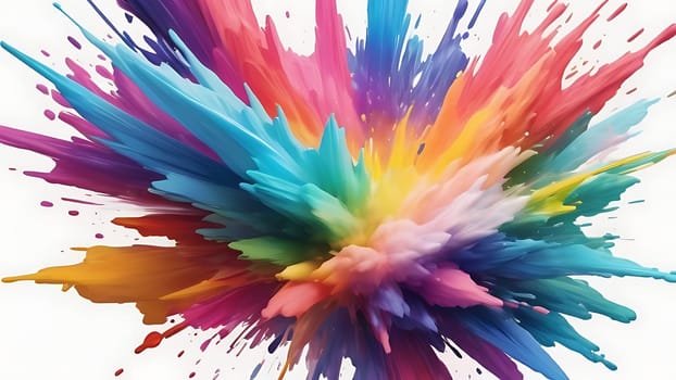 Abstract colorful explosion collides on mid air. Holi powder burst isolated on white background. Generative AI.