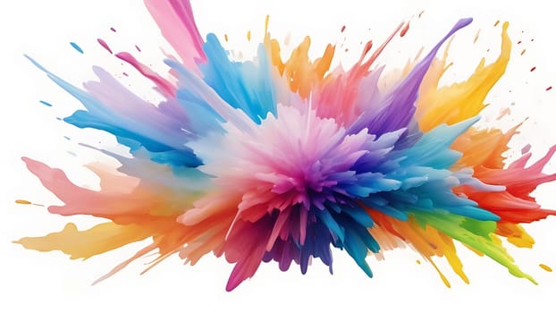 Abstract colorful explosion collides on mid air. Holi powder burst isolated on white background. Generative AI.