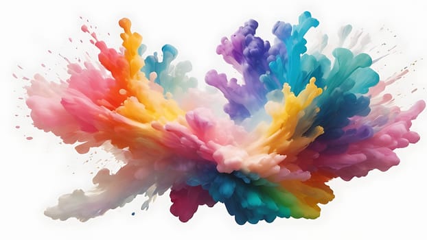 Abstract colorful explosion collides on mid air. Holi powder burst isolated on white background. Generative AI.