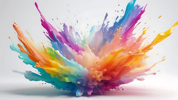 Abstract colorful explosion collides on mid air. Holi powder burst isolated on white background. Generative AI.