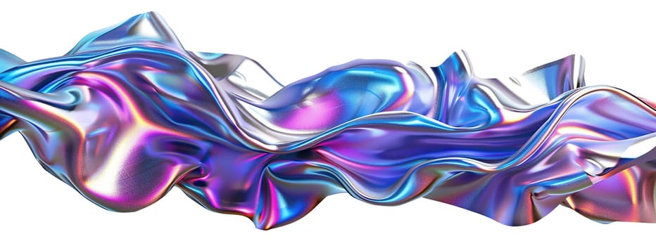 Abstract liquid metallic shape with holographic effect, isolated on white background. Vibrant, iridescent colors. Divider, separating graphic design element. Useful as footer or header. Generative AI