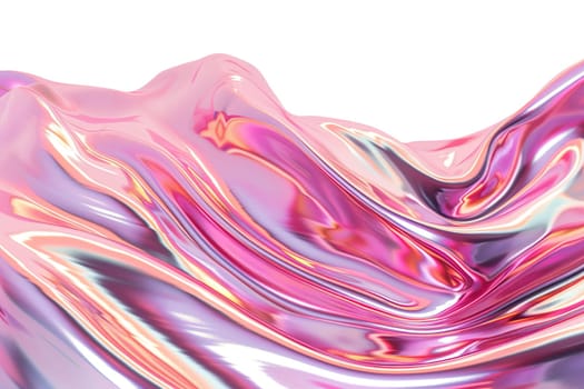Footer with pink holographic metallic liquid shapes, creating a vibrant, fluid, and reflective surface, isolated on white background. Generative AI