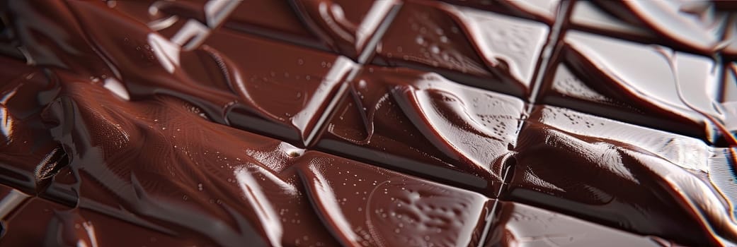 Detailed close-up of a smooth dark chocolate bar with visible break lines and an even surface.