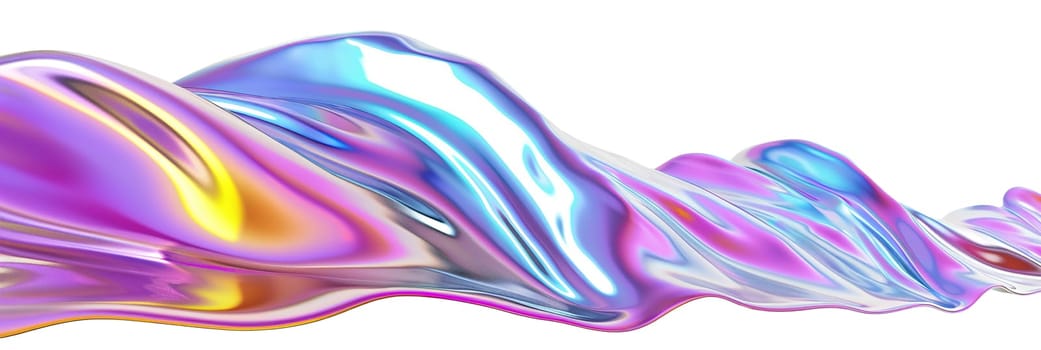 Abstract liquid metallic shape with holographic effect, isolated on white background. Vibrant, iridescent colors. Divider, separating graphic design element. Useful as footer or header. Generative AI