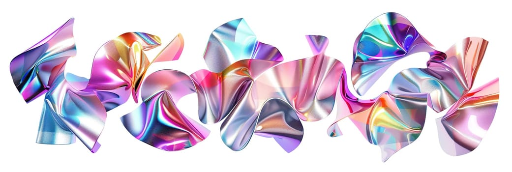 Abstract metallic shape with holographic effect, isolated on white background. Vibrant, iridescent colors gradient. Divider, separating graphic design element. Footer or header. Generative AI