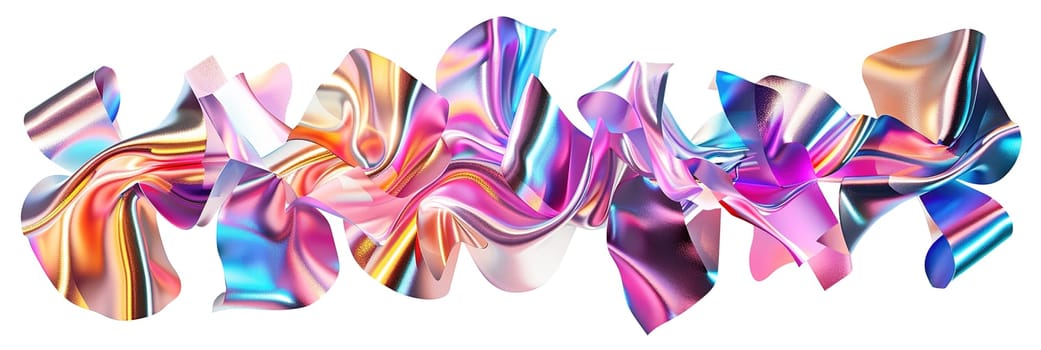 Abstract metallic shape with holographic effect, isolated on white background. Vibrant, iridescent colors gradient. Divider, separating graphic design element. Footer or header. Generative AI