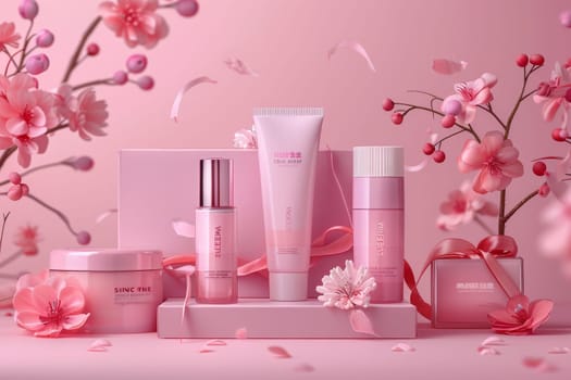 Luxury product cosmetic packaging with flower background.