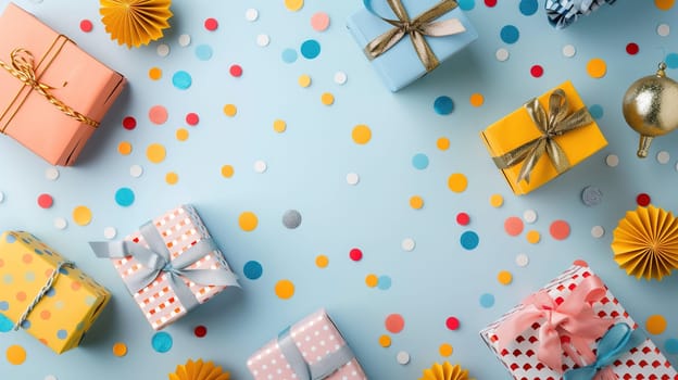 A variety of colorful wrapped presents are neatly arranged on top of a table. The packages seem to be part of a festive display, possibly promoting a sale or Black Friday event.