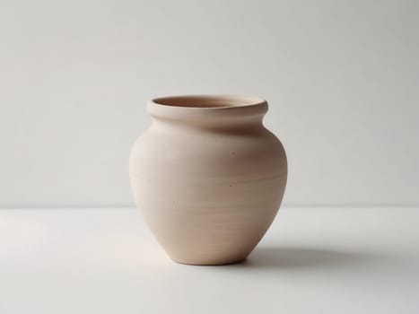 An empty clay pot standing on bright white studio background. Generative AI.