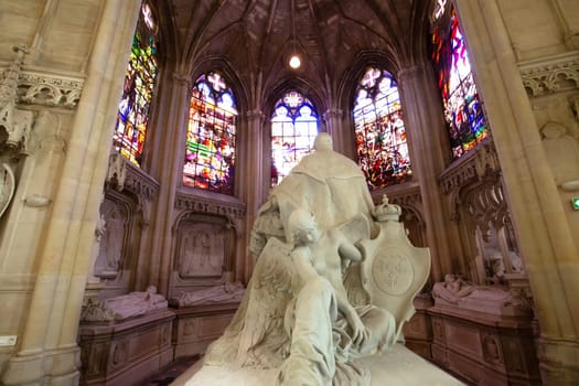 DREUX, FRANCE, MAY 15, 2024 : The Royal Chapel of Dreux, built in 19th century,  is the traditional gothic burial place of members of the House of Orleans. 