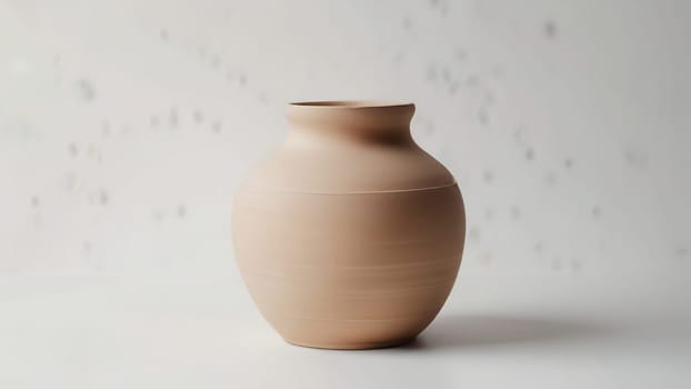 An empty clay pot standing on bright white studio background. Generative AI.